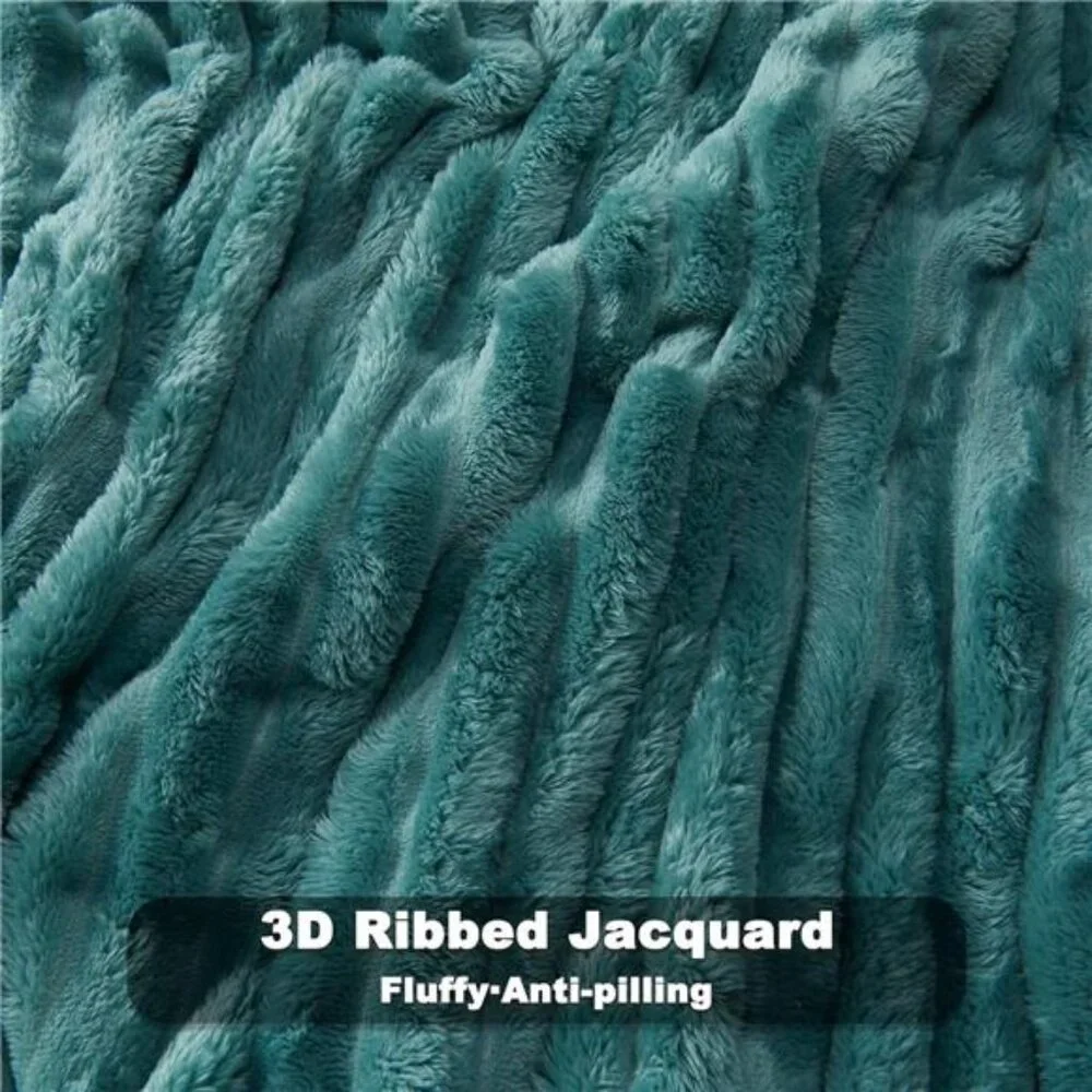 Super Soft Throw Blanket Light Teal Ribbed Premium Silky Flannel Fleece 50
